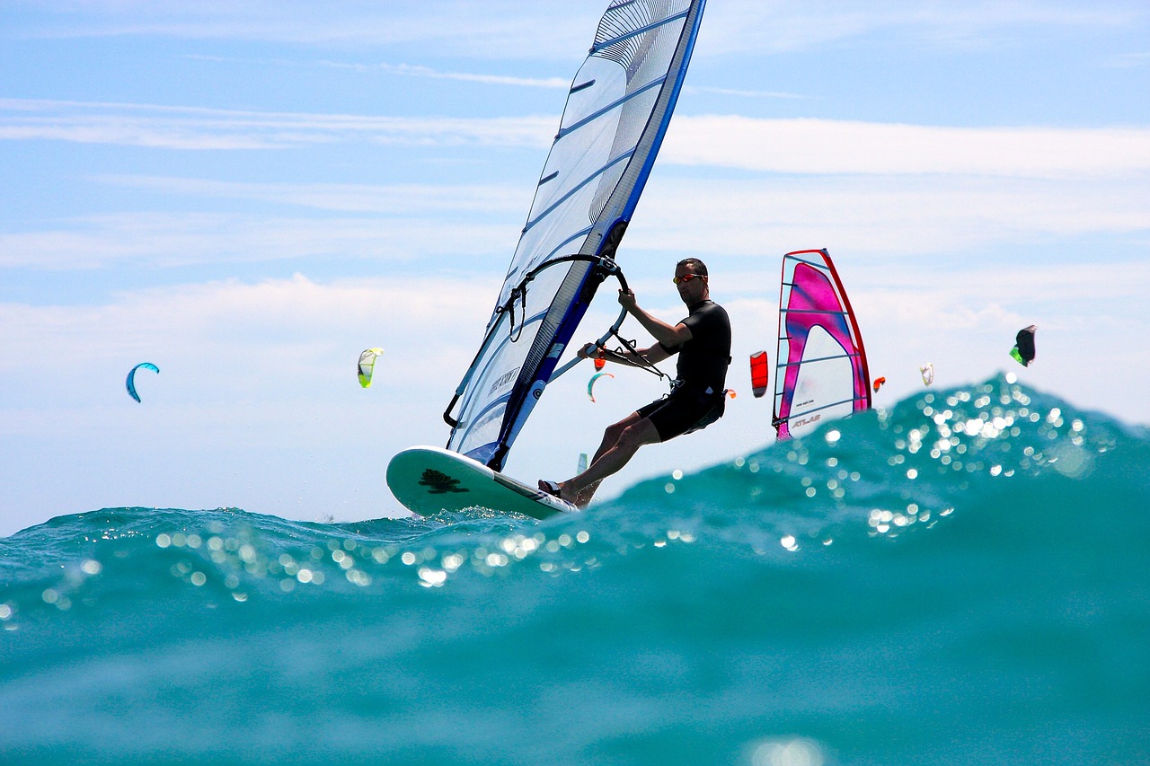 windsurfing, wave, sea